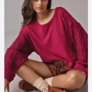 Pilcro Sweater Women Size Medium Oversized Textured Cable Knit Ballon Sleeves‎